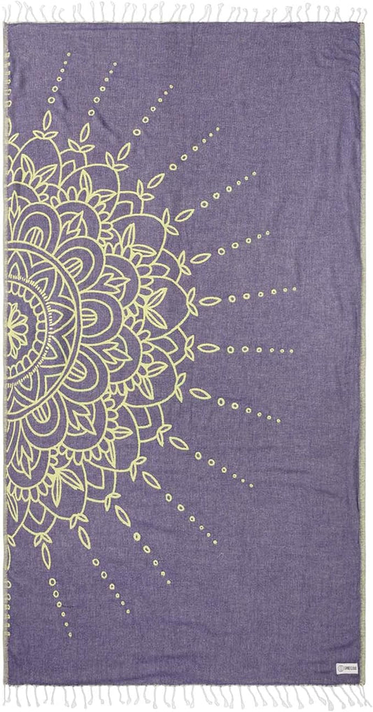Sand Cloud Turkish Beach Towel - Sand Free - 100% Organic Turkish Cotton Yarn - Quick Dry Towel for Beach, Picnic Blanket or Throw - As Seen on Shark Tank - Flower Mandala Grape