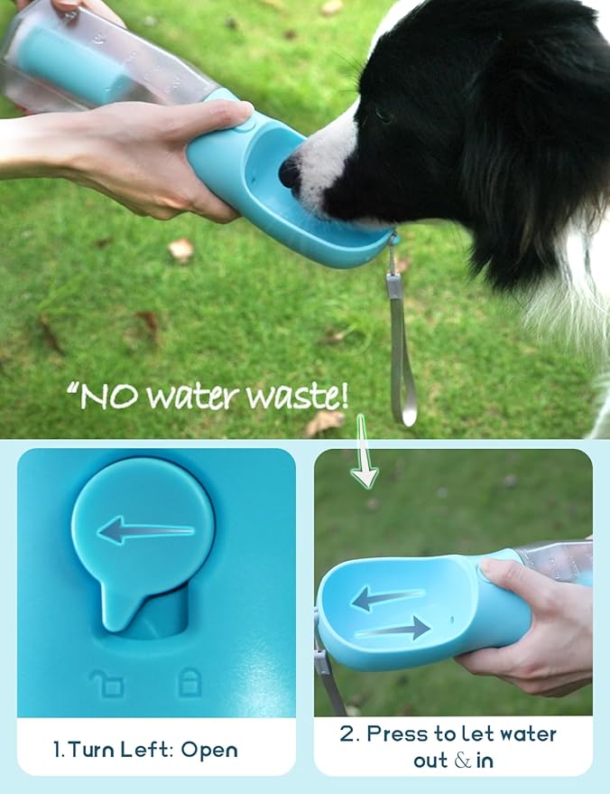 Portable Water Bottle for Dogs, 3 in 1 Pet Travel Bowl Dispenser with Food Treat Container & Poop Bag Holder, Summer Walking Hiking Accessories for Large Dog On The Go - Purple, 20oz
