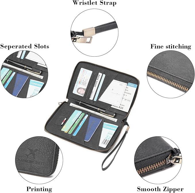 Family Passport Holder Wallet RFID Blocking Zippered Passport Wallet,Women and Men Travel Wallet Ladies Passport Cover