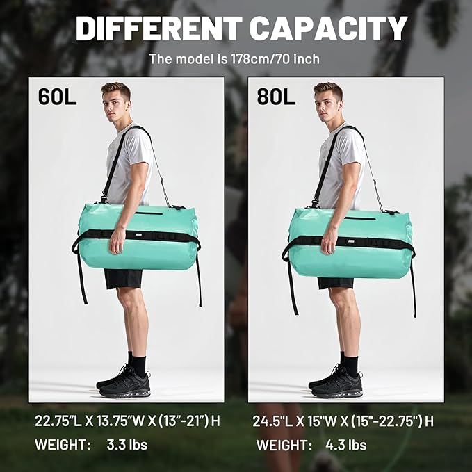 MIER Large Waterproof Duffel Bag Rolltop Dry Backpack Duffle Bags for Kayaking, Rafting, Boating, Swimming, Camping, Travel, Gym, Beach, 60L/80L