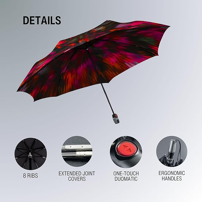 Knirps T.200 Duomatic Compact Rain Umbrella in Peacock Red – Wind Tunnel Tested to 93 mph, Aluminum Steel Fiberglass Frame, 38in Canopy, OEKO-TEX, High-Performance Automatic Travel Umbrellas