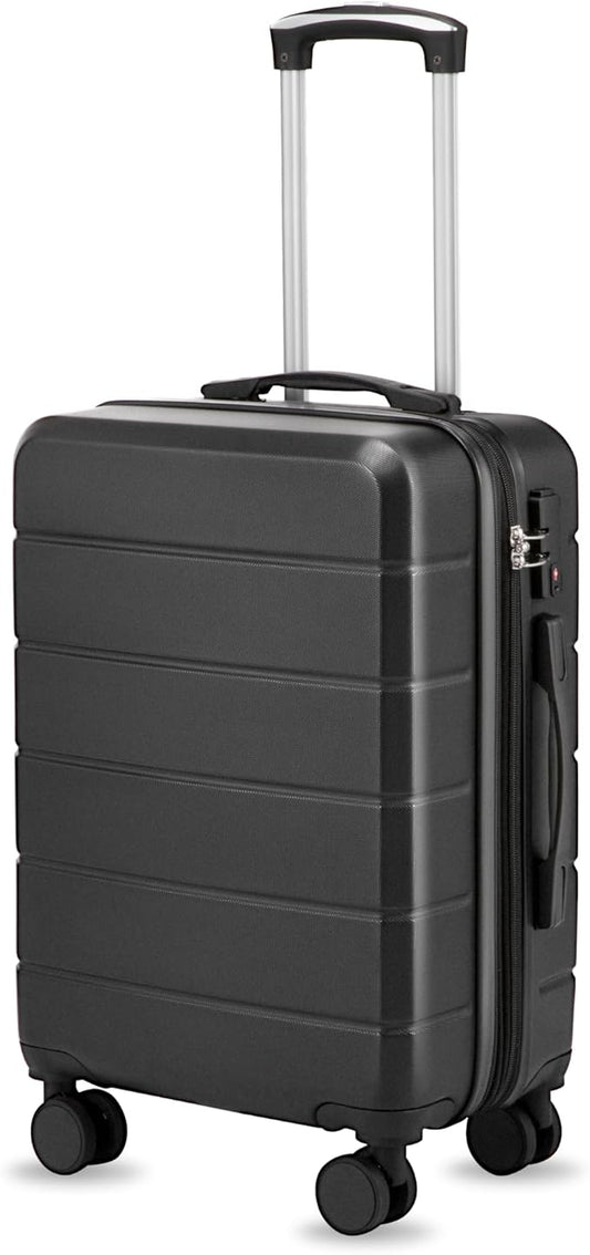 Carry On Luggage 22x14x9 Airline Approved with Spinner Wheels, Expandable Hardside Suitcase, Black
