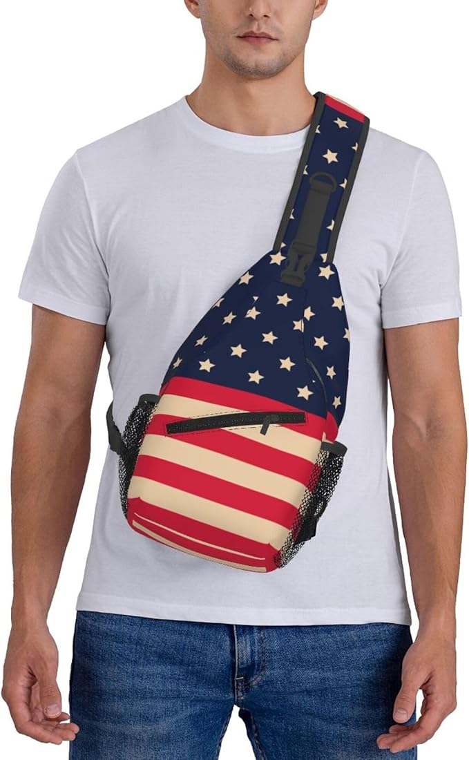 GJXFLSY Vintage America Flag Sling Backpack Crossbody Bag Casual Chest Bags Travel Hiking Daypack Shoulder Bag for Women Men