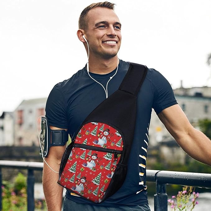 SWEET TANG Unisex Unique Chest Bag Gym Sack Fashion Sling Shoulder Backpack Outdoor Sports Daypack Merry Christmas Snowman, Multipurpose Adjustable Bag for Daily Use