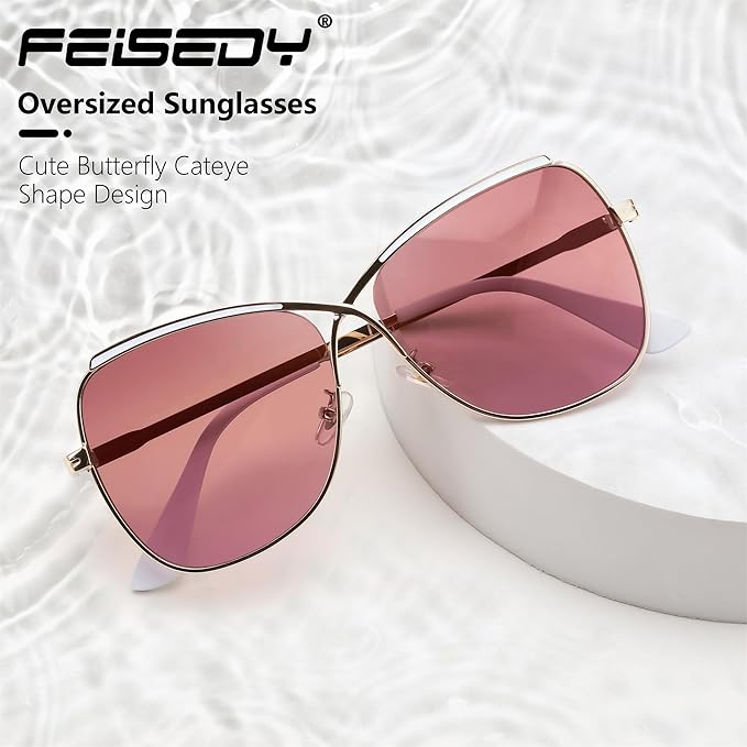 FEISEDY Womens Cute Sunglasses Oversized Butterfly X Shape Design Cateye Lady Sunglasses B2738
