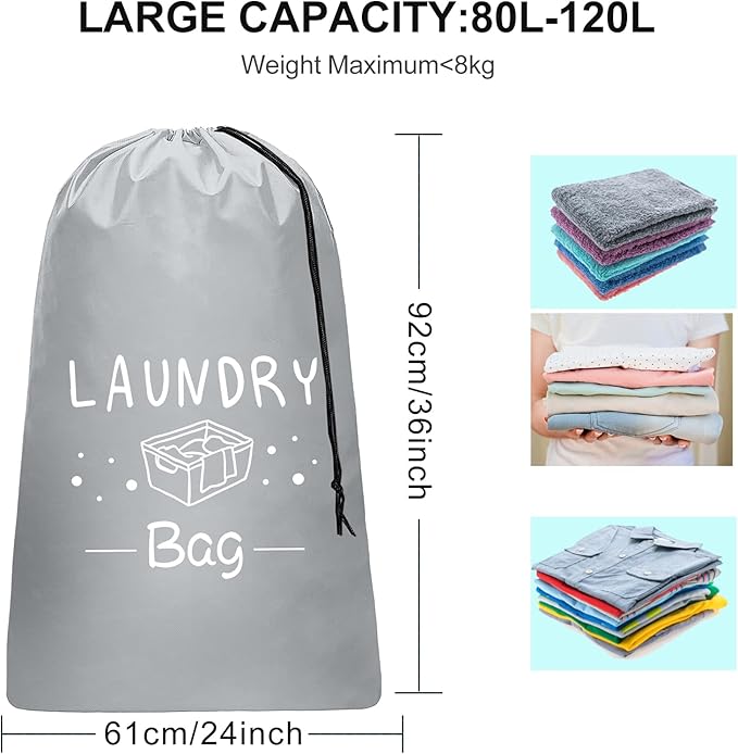 Sylfairy 2 Pack Extra Large Travel Laundry Bag, Dirty Clothes Organizer with Drawstring,Heavy Duty Travel Laundry Bags,Easy Fit a Laundry Hamper Travel Essentials