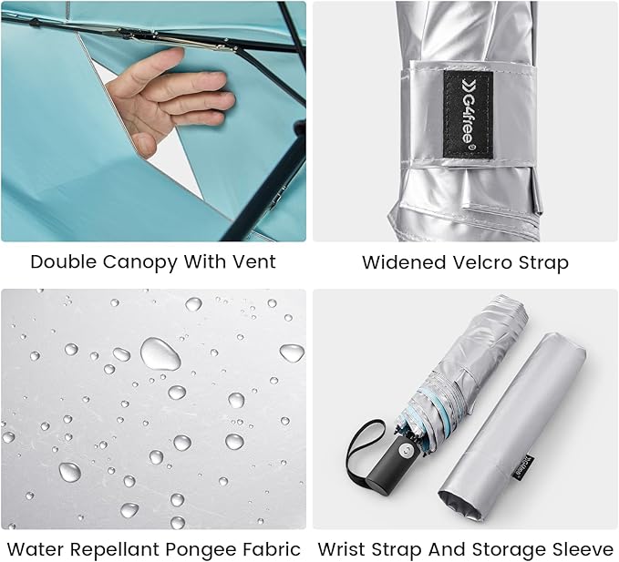 G4Free 43 Inch Travel Umbrella Ultralight UPF 50+ UV Protection Compact Sun Umbrella, Double Canopy Super Slim Small Portable Automatic Anti-bounce Close