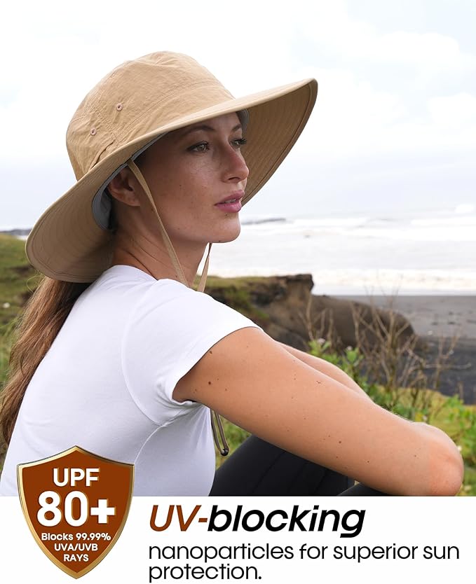 FURTALK Sun Hats for Women with Ponytail Hole Men Beach Hiking UPF 80+ Foldable Hiking Summer UV Protection Bucket Hats