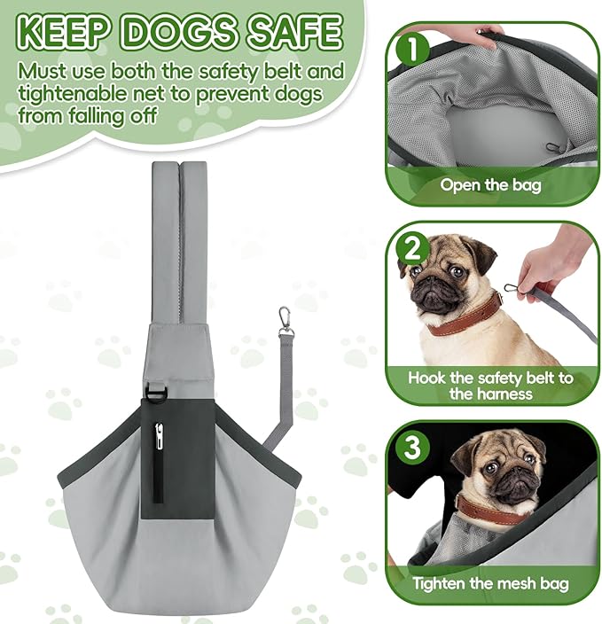 Bartuke Dog Carrier Sling, Hands Free Pet Sling Carriers for Small Dogs and Cats, Thick Padded Shoulder Strap Adjustable Dog Carriers with Storage Pocket, Water-Resistant Puppy Carrier Purse, Grey