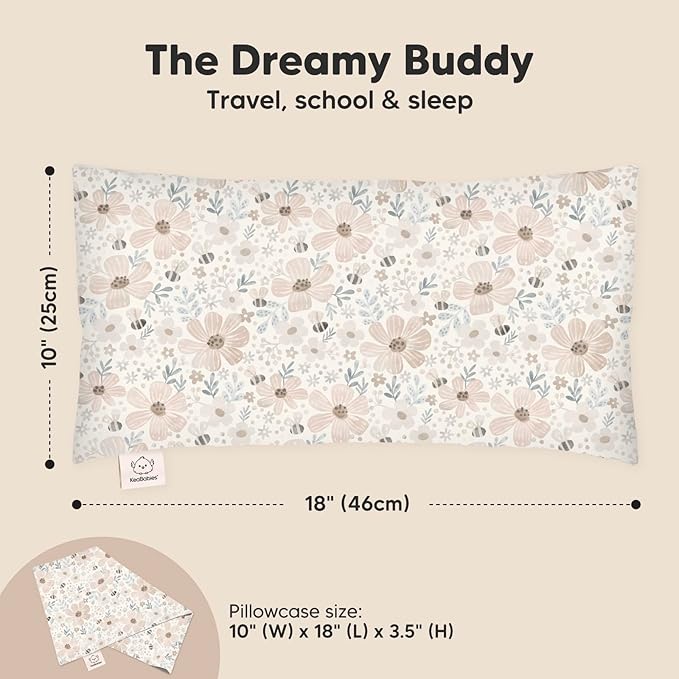 Toddler Pillow with Pillowcase - 10x18 My Little Dreamy Kids Travel Bed Pillows for Sleeping, Organic Cotton Small Pillowcase, Soft & Breathable, Machine Washable, Toddlers 2-5 years old (Flora Vale)