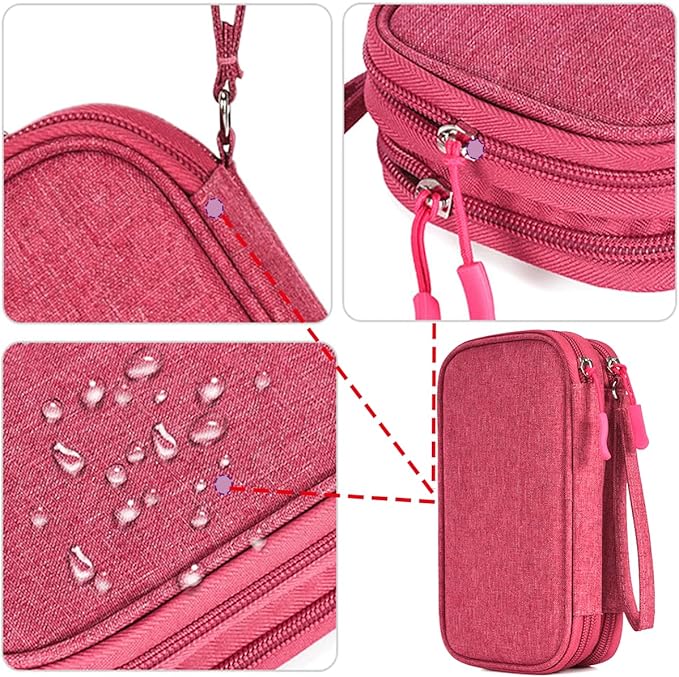 Electronic Organizer Travel Case Storage Bag, Universal Electronics Accessories Case Portable Travel Bag for Women, Cable, Cord, Charger, Phone, Power Bank, Earphone (Rose Red, Large)