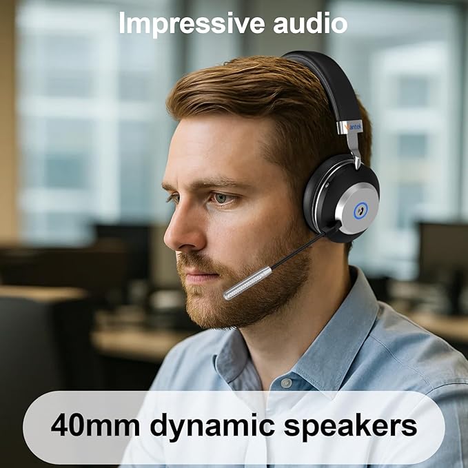 Wantek Wireless Bluetooth Headset with Microphone, USB Dongle for PC/Laptop, 45Hrs Playtime, Mute & Call Controls with Busy Light,Comfortable On-Ear Design for Work Calls, Teams, Zoom, Skype