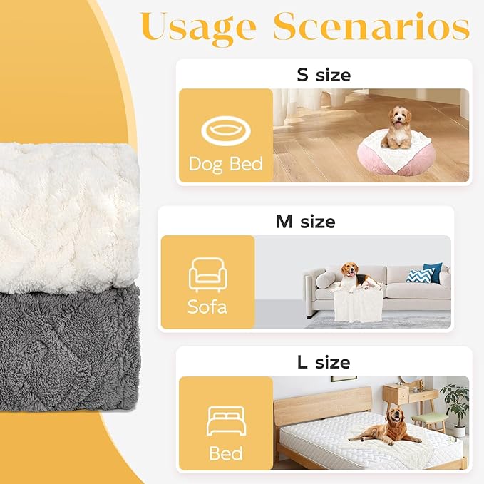 MACEVIA Fluffy Fleece Dog Blankets, Warm Soft Fuzzy Pets Blanket for Puppy, Small, Medium, Large Dogs and Cats, Plush Pet Throws for Bed, Couch, Sofa, Travel (24x29 Inch,Beige)