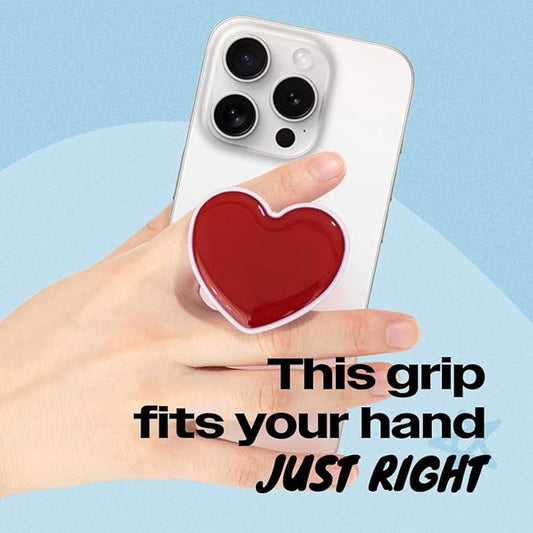 OnTheGrip Cute Solid Macaron Color Heart Shape Collapsible Mobile Phone Grip Stand Holder for Smartphone Tablet Cell Phone Accessory (Red)