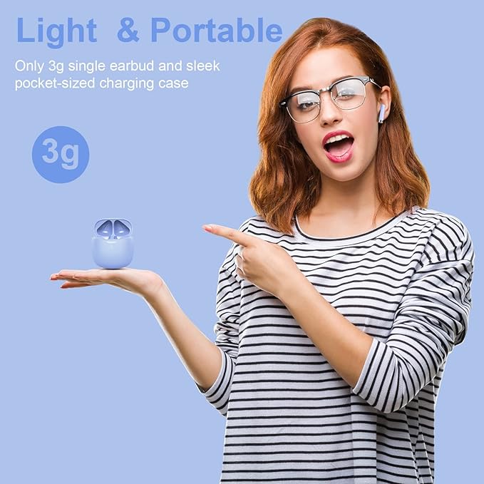 Jxrev Wireless Earbuds, Bluetooth 5.3 Headphones in Ear with Noise Cancelling Mic, Earbuds Stereo Bass, IP7 Waterproof Sports Earphones, 32H Playtime USB C Charging Ear Buds Purple for Android iOS