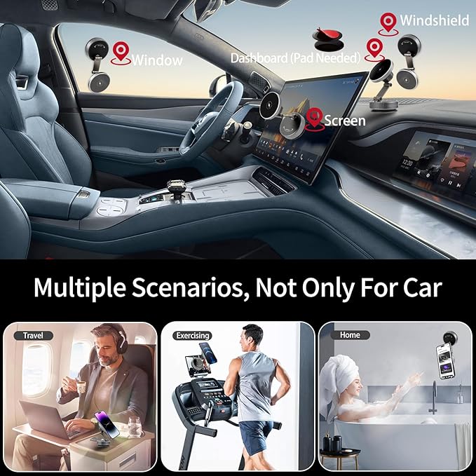 Domiunier For iPhone MagSafe Car Mount Charger[15W Fast Wireless Charging, 120LBS Strongest Suction, 2800gf Strong Magnetic]360° Rotation Adjustable Car Phone Holders for Your Car Dashboard/Windshield