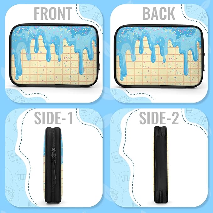 Blue Ice Cream Travel Cable Organizer Pouch Waffles Biscuit Electronics Accessories Carry Case Portable Water Resistant Storage Bag for Cord Charger Phone Earphone SD Card
