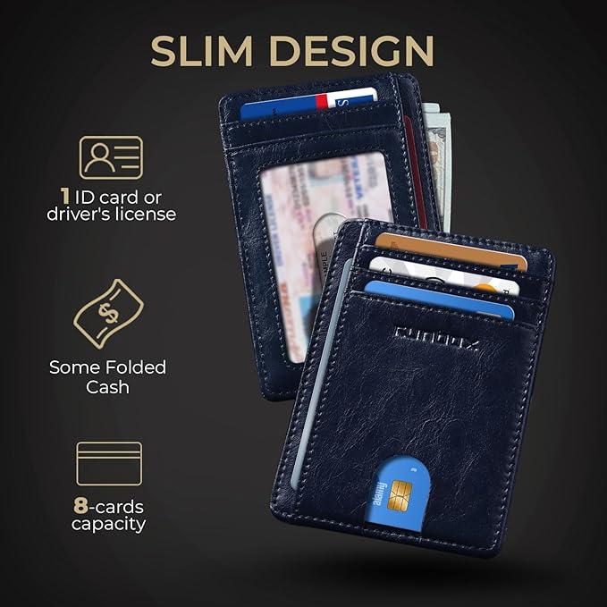 RUNBOX Slim ID Cases Minimalist Front Pocket RFID Blocking Leather Wallets for Men and Women Card Holder Wallets Gifts for men