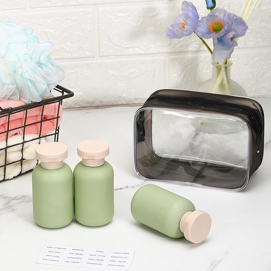 ASEVAT 3.4 oz Travel Bottles for Toiletries, Leak Proof Squeeze Bottles Refillable, Plastic Bottles with Caps for Shampoo, Lotion, Cream, Conditioner and Liquids (3 Pcs)