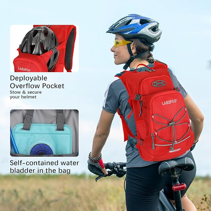 LARIPOP Hydration Backpack, 18L Hiking Backpack with 2L Water Bladder, Lightweight Water Pack for Cycling, Hiking, Biking