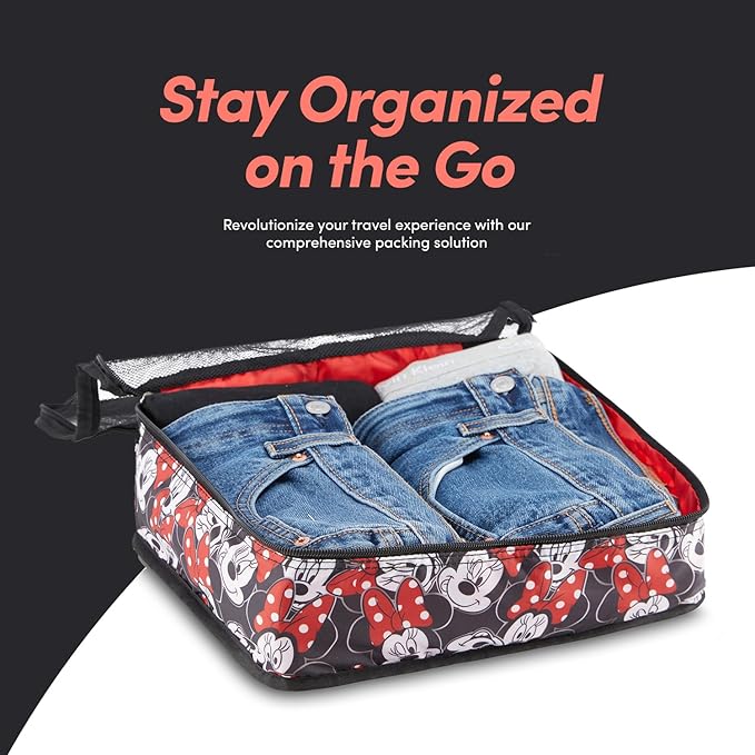 Disney Minnie Mickey Stitch Packing Cubes - Winnie the Pooh, Princess Cinderella, Cars, Toy Story 5 Piece Packing Cubes Compression - Travel Essential - Luggage Suitcase Organizer Set