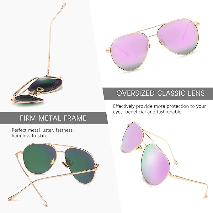 SUNGAIT Women's Lightweight Oversized Aviator Sunglasses - Classic Style Polarized Lens