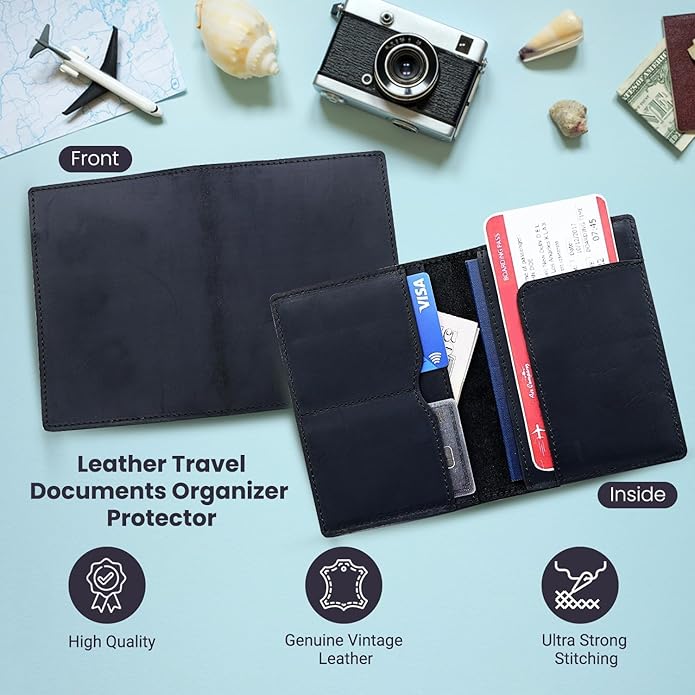 Retro Travel Genuine Leather Passport Holder with Folding Wallet Design