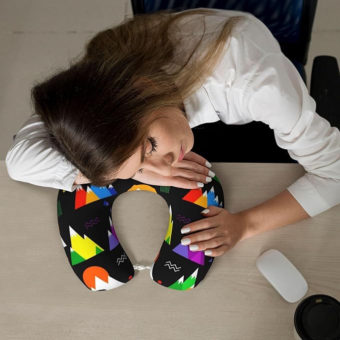 Comfortable Memory Foam Neck Pillow Colorful Mountain Bear Black, Travel U Shaped Airplane/Car/Flight Pillows with Removable Zipper Cover, Chin Head Neck Support Cushion