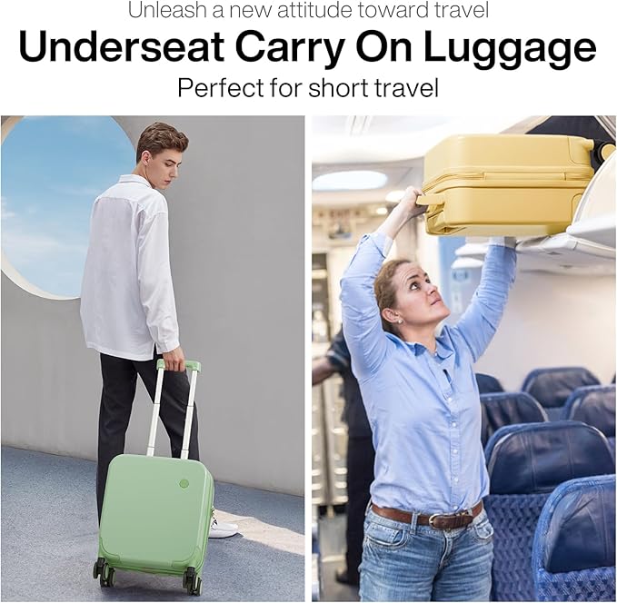 mixi 14 Inch Underseat Luggage Carry on Suitcase Free Boarding Personal Item Suitcases with Spinner Wheels Hardshell Lightweight PC for Short Travel, Lark Yellow