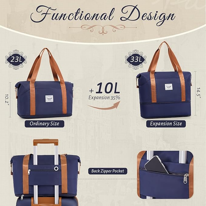 TAKUMI Carry On Luggage Set 3 Piece ABS+PC Hardshell Suitcases with Duffel Bag Double Spinner Wheels Travel Luggage with TSA Lock Lightweight Suitcase Set(NAVY, 3 PIECE SET(20/DB/TB))