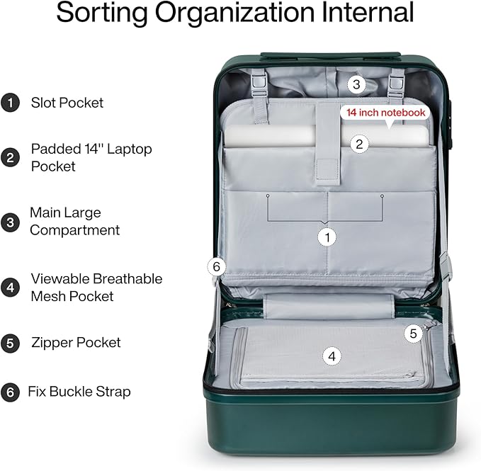 MILADA 16 Inch Underseat Carry On Luggage With Wheels Underseat Carry On Bag Small Suitcase Personal Item Hard Shell Suitcases Mini TSA Approved Carry On Luggage, Blackish Green