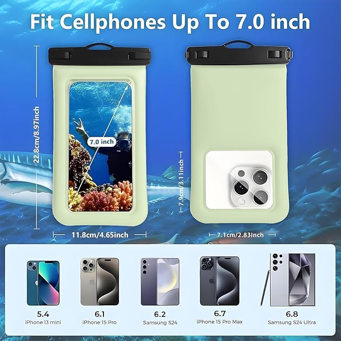 Floatable Soap Bubble Waterproof Phone Pouch Case with Crossbody Lanyard for iPhone 17 series 16 Pro Max/15 Pro/14/13, IP68 Cellphone Dry Bag Beach Cruise Ship Essential, 1 Pack-Mint Green-7″