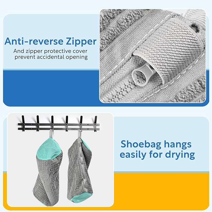 Shoe Bag for Washing Machine, Sneaker Cleaning Bag 2 PCS Set Grey, Fluffy Fiber Inside, Large Size Shoe Washing Machine Bag, 360 Laundry Bag for Tennis Gym Running Trainers Hiking