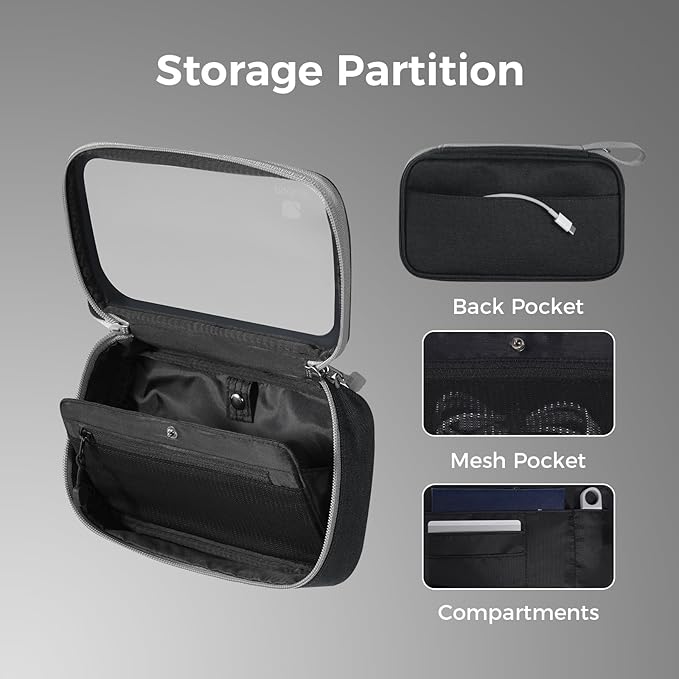 pack all Clear Electronic Organizer, TPU Cable Organizer Bag, Compact Cord Travel Organizer for Cables, Chargers, Phones, USB Cords, SD Cards (Black)
