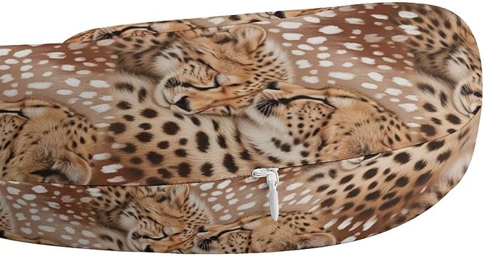 Pain Relief Travel Neck Pillow Cute Cheetah Leopard, Memory Foam U Shaped Support, Breathable Zip Cover for Airplane Car Office Men Women