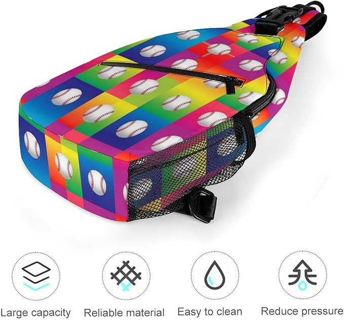 SWEET TANG Womens Fashion Gym Bags Anti Theft Crossbody Shoulder Chest Bag with Small Pocket, Multipurpose Daypack Bag for Cycling Traveling Hiking, Rainbow Baseball