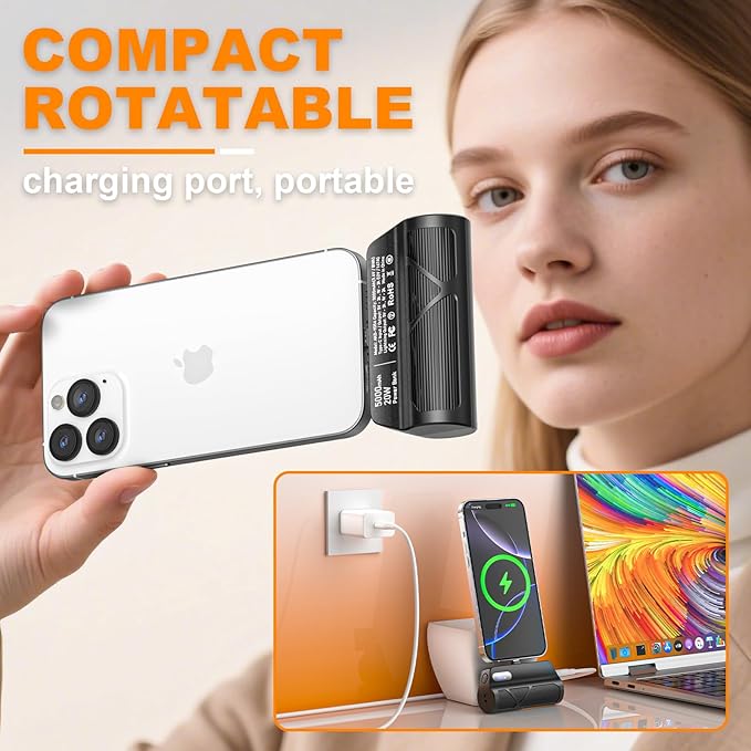 ZBF Mini Portable Charger Power Bank,5000mAh Cell Phone Portable Power PD 20W Fast Charging USB-C, LCD Display Battery Pack for iPhone 14/14 Pro Max/13/13 Pro/12 Pro/11/XS/XR/X/8/7/6 etc (Black)