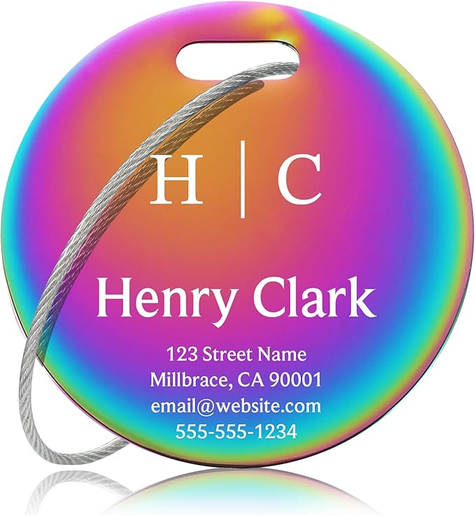 Personalized Luggage Tags for Suitcases - Stainless Steel Custom Luggage Tags for Backpacks & Bags, Sturdy, Waterproof & Heavy Duty (Rainbow/Round)