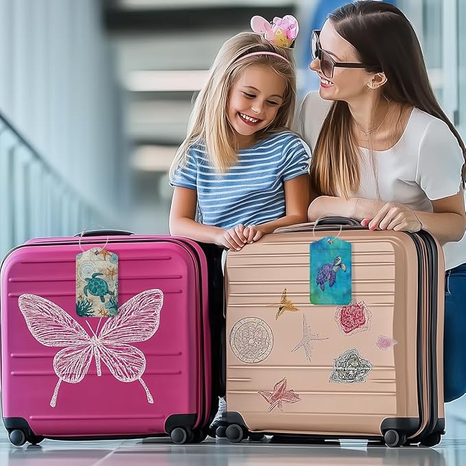 2 PCs Sea Turtle Luggage Tag, Suitcase Tags with Privacy Flap and Metal Loop, Luggage Tags for Suitcases, Identifiers Travel Essentials Bag Tag, Sea Turtle Gifts for Women Girls Friends Daughter