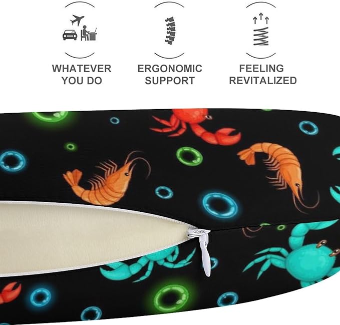 Breathable U-Shaped Neck Pillow Memory Foam Travel, Red Lobster U-Shape, Machine Washable Support Home Office