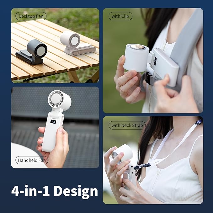 OTPEIR Portable Handheld Turbo Fan with Cooling Tech, Digital Display, 100-Speed Control, Rechargeable 4-in-1 Personal Fan for Travel, Outdoor, Office (Grey)