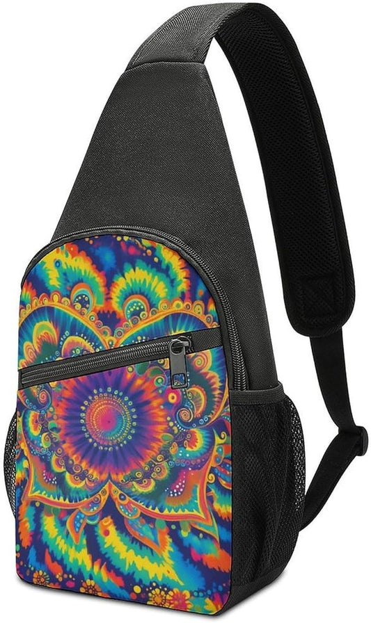 SWEET TANG Casual Sling Backpack Chest Shoulder Crossbody Backpacks, Unbalance Gym Funny Sack, Tie Dye Watercolor Classic Kaleidoscope, Satchel Travel Bag Outdoor Hiking Daypack for Men Women