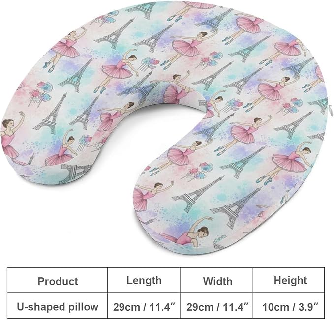 Comfortable Memory Foam Travel Neck Pillow Ballet Dancer Ballerina Eiffel Tower, Washable Removable Cover, Chin Head Support for Airplane Car Office Pain Relief Sleeping