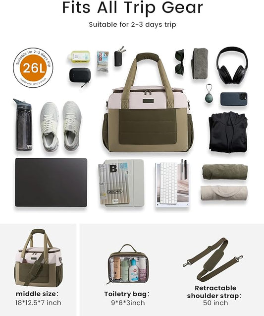 LOVEVOOK Weekender Bags for Women,Carry on Duffle Bag for Travel, Water-resistant Gym Bag with Wet Pocket,Overnight Travel Bag (Been Green, L)