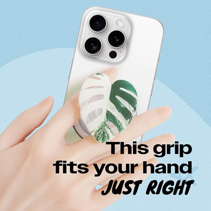 OnTheGrip Compatible with Magsafe Magnetic Cute Acrylic Tropical Leaf Design Collapsible Mobile Phone Grip Stand Holder for Smartphone Tablet Cell Phone Accessory (Albo Monstera)