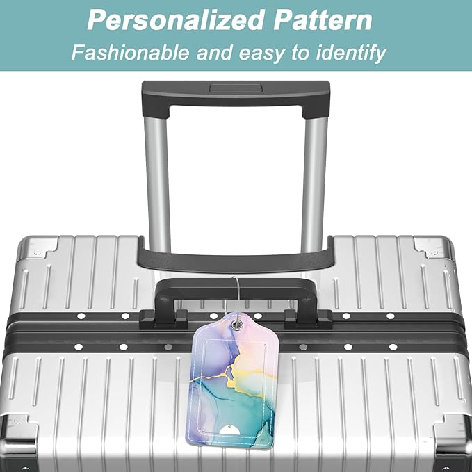 Rimilak 3 Pcs PU Leather Luggage Tags for Suitcase, Travel Cruise Luggage Tag with Privacy Flap, Name ID Label and Metal Loop for Women Men Baggage Handbag School Bag Backpack, Purple Marble