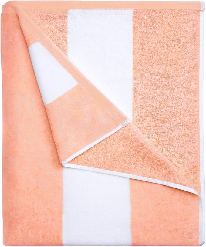 Cotton Oversized Beach Towel - Large 70 x 35 Inch Pool Towel, Orange Striped Quick Dry Swimming Cabana Towel