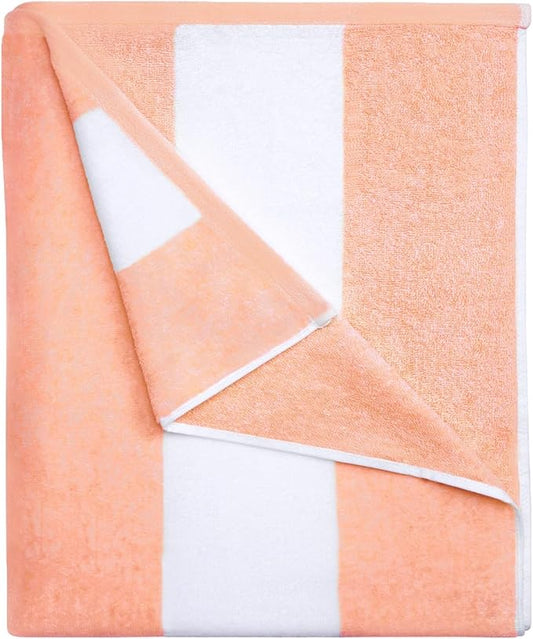 Cotton Oversized Beach Towel - Large 70 x 35 Inch Pool Towel, Orange Striped Quick Dry Swimming Cabana Towel