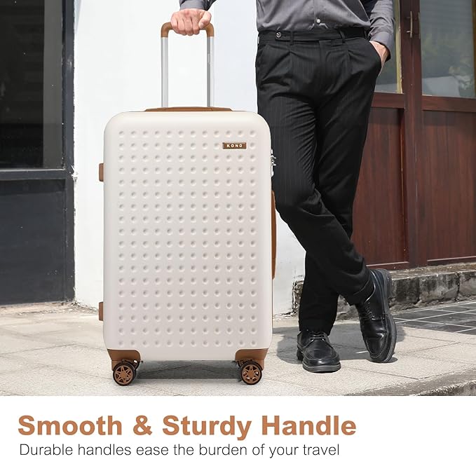 Kono 28 Inch Luggage Large checked Lightweight Hardside Suitcase with Spinner Wheels & Built-in TSA Lock, Cream White