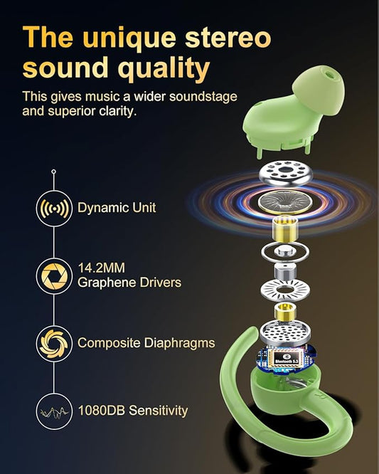 Wireless Earbuds, Bluetooth 5.4 Headphones Sport, Over Ear Buds With ENC Noise Cancelling Mic, 48H, Wireless Earphone With Earhooks, Stereo Deep Bass, IP7 Waterproof ear bud for Workout Running, Green